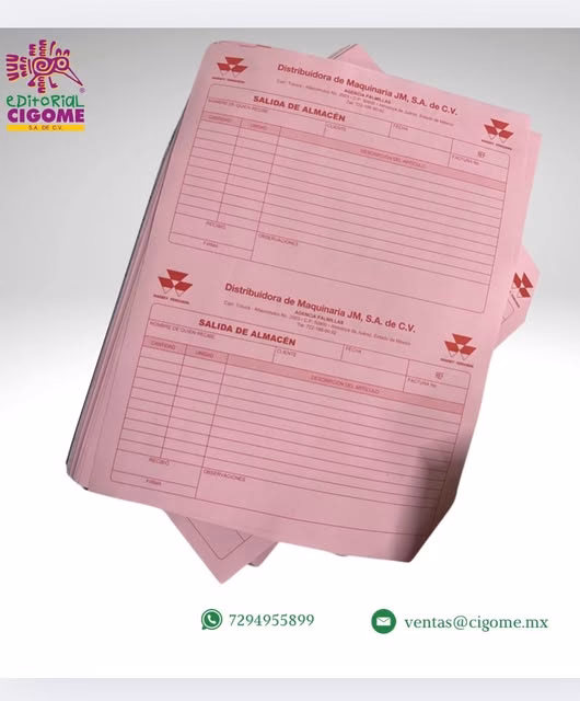 Formatos rosas de salida de almacén, publicados por Editorial CIGOME.